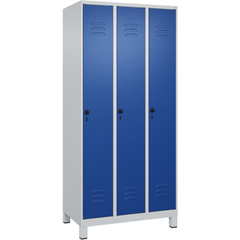 Garderobenschrank Classic PLUS H1950xB900xT500mm lichtgrau/enzianblau 3 Abt.C+P
