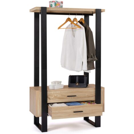 Garderobenschrank mit 2 Schubladen PHOENIX Holz und Schwarz
