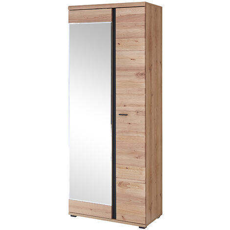 Garderobenschrank mit Spiegeltür, Front Esche massiv gebürstet, SARINA-36, B/H/T ca. 80/203/40 cm