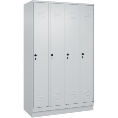 Garderobenschrank m.Sockel H1950xB1200xT500mm lichtgrau 4 Abteile C+P