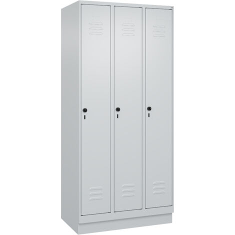 Garderobenschrank m.Sockel H1950xB900xT500mm lichtgrau 3 Abteile C+P