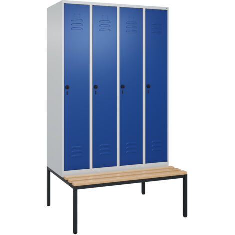 Garderobenschrank m.untergebauter Sitzbank H2120xB1200xT815mm grau/blau 4Abt.C+P