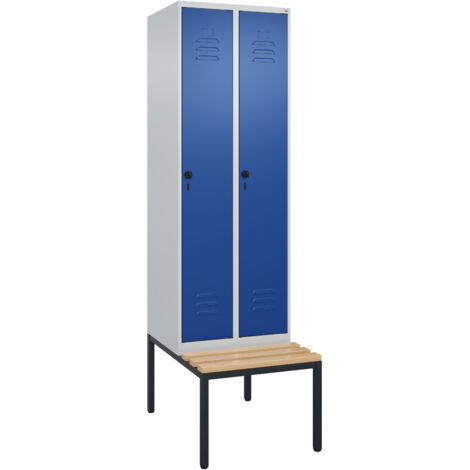 Garderobenschrank m.untergebauter Sitzbank H2120xB600xT815mm grau/blau 2Abt.C+P