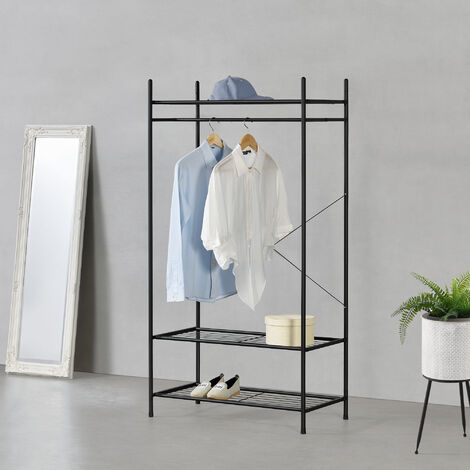 Garderobenständer mit 3 Ablagen 150x80x40cm Schwarz [en.casa]