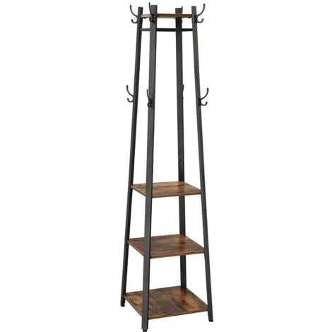 Garderobenständer mit 3-stufigen Regalen, Haken und Stangen - H180 cm