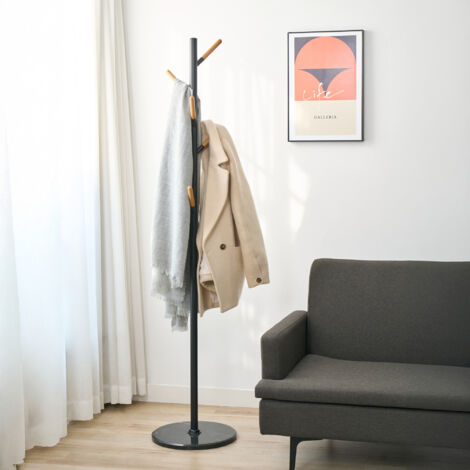 Garderobenständer Nacka 172x37 cm Schwarz + Holzoptik [en.casa]
