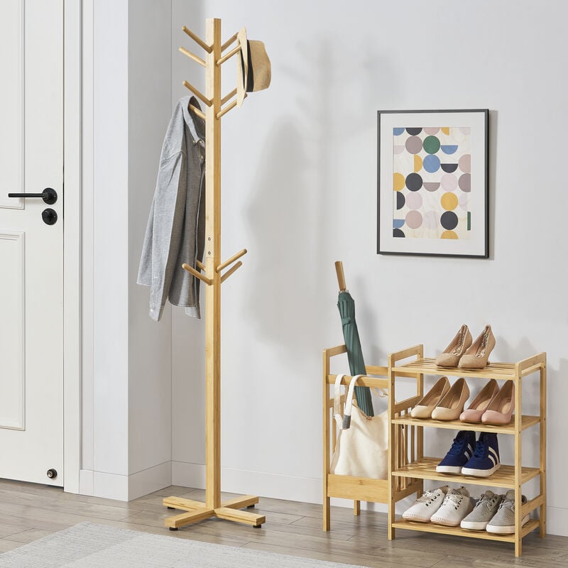 [en.casa] - Portemanteau sur pied Jämsä à 12 patères en bambou