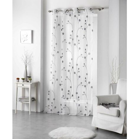 Gardine Vorhang Fenstervorhang mit Ösen 140 x 240 cm weiß mit grauem Aufdruck