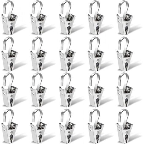 Gardinenclips aus Edelstahl, 20 Stück 35-mm-Gardinenstangenclips, Duschringclips, silberne Clipringhaken