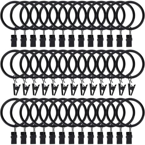 Gardinenringe mit Clips, Gardinenringe, Gardinenringe mit Clips (schwarz, 100er-Packung)