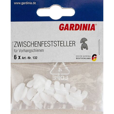 GARDINIA 6 Fermo-corsa, Per binari per tende modelli GE e P2Ü, 6 pezzi, Plastica, Bianco