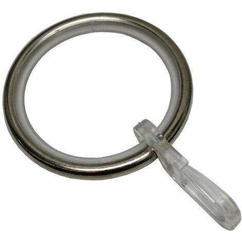 Gardinia Anelli per aste per Tende con Ø 25 mm, Incluso Inserto Scorrevole e Gancio Pieghevole, 10 Pezzi, Larghezza 4 mm, Metallo, Aspetto Acciaio Inox