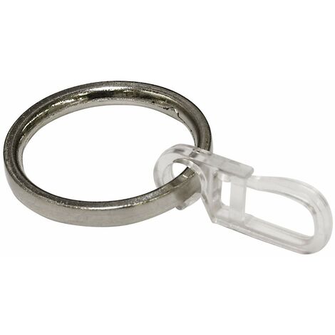 Gardinia Anelli per Tende da Ø 19 mm, compresi Ganci Pieghevoli, 6 Pezzi, Larghezza 4 mm, Metallo, Aspetto Acciaio Inox