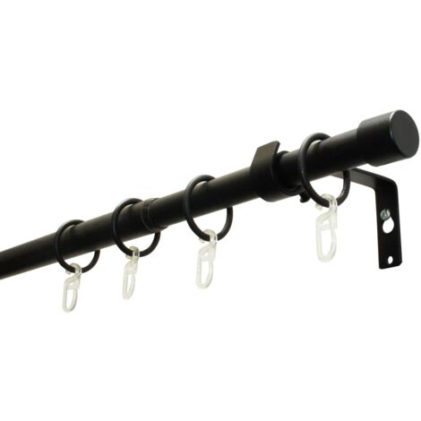 Gardinia cap Set con Bastone per Tende e Accessori, 1 Binario Ø 19/16 mm, Estensibile da Entrambi i Lati, Nero Opaco, 180-310 cm