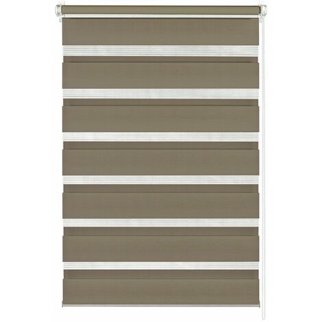 GARDINIA Doppia tenda a rullo con morsetto di fissaggio o adesiva, Doppia tenda a rullo con catenella laterale, Trasparente e con strisce opache, Kit di montaggio incluso, Mocca, 75 x 150 cm (LxA)
