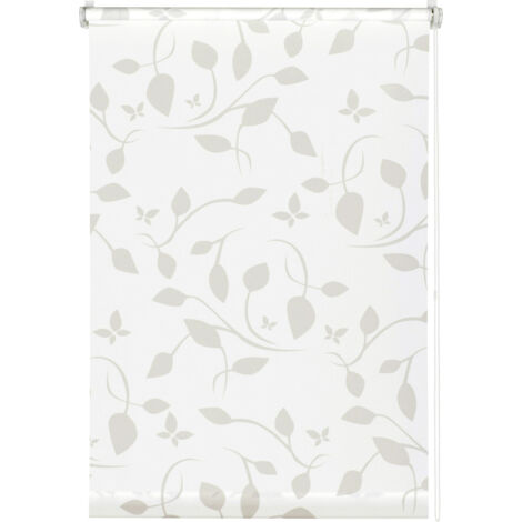 Gardinia EasyFix Rollo mit Blättern weiß beige 120 x 150 cm Rollo