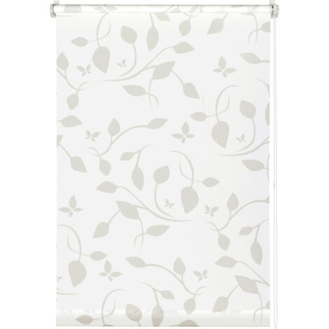 Gardinia EasyFix Rollo mit Blättern weiß beige 60 x 150 cm Rollo
