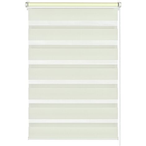Gardinia Tenda a Rullo Doppia, con Morsetto di Fissaggio o Adesiva, con Catenella Laterale, Trasparente e con Strisce Opache, Kit di Montaggio Incluso, Crema, 60 x 150 cm (LxA)