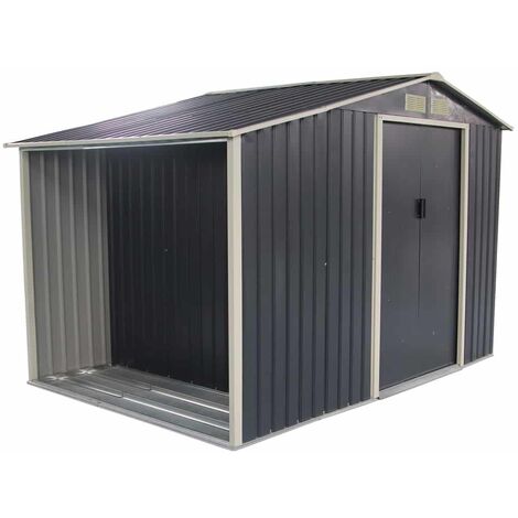Gardiun – Abri de jardin métal 3,53 m² – Dimensions 127x278x195 cm – Acier galvanisé – Double porte coulissante – Panneaux nervurés