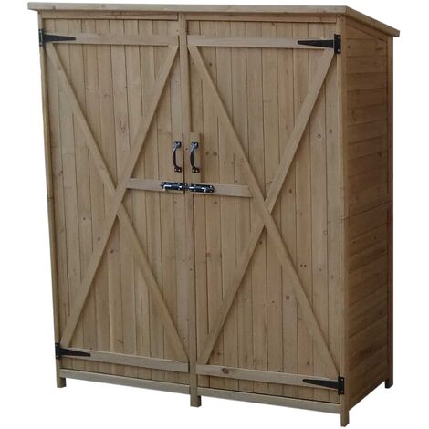 Gardiun – Armoire de jardin en bois massif 140x50x162 cm – Double porte battante – Imperméable aux intempéries – 2 étagères intégrées