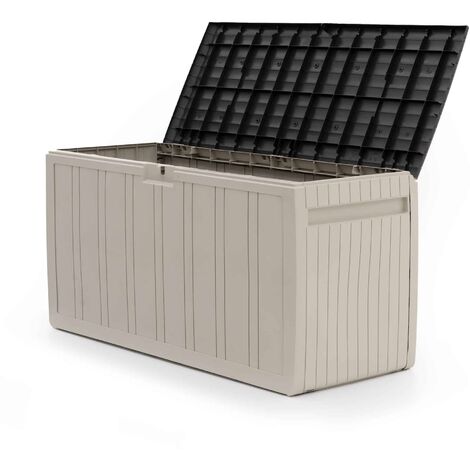 IDMarket - Opbergdoos van metaal met slot voor de tuin, 350 liter, 120 x 62,5 x 63 cm, lichtgrijs