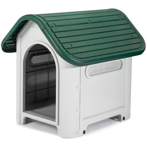 Gardiun – Niche pour chien petit 75x59x66 cm – Résine beige/vert – Grille latérale pour ventilation – Toit à deux pans