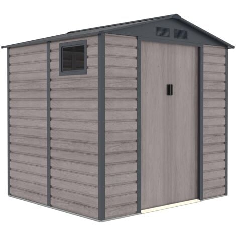 Gardiun Surrey Metall-Gerätehaus 4,07 m2 Außenbereich 213x191x211 cm aus Stahl mit Seitenfenster und Holzmaserungseffekt