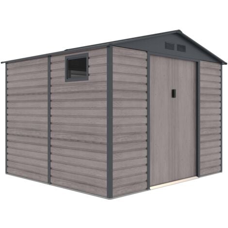 Gardiun Surrey Metall-Gerätehaus 7,06 m2 Außenbereich 277x255x219 cm aus Stahl mit Seitenfenster und Holzmaserungseffekt