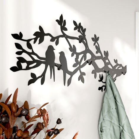 Gardrobenpanelle modern design, garderobe baum 105x41cm schwarz metall 2mm  garderobe wandpaneel  jackenhalter wand  flurgarderobe schmal  garderobenleiste