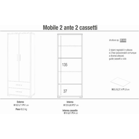GARE - armadio moderno con due ante e due cassetti