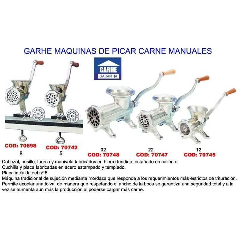 

Picadora Cocina Carne Manual Estañado N32 - Garhe