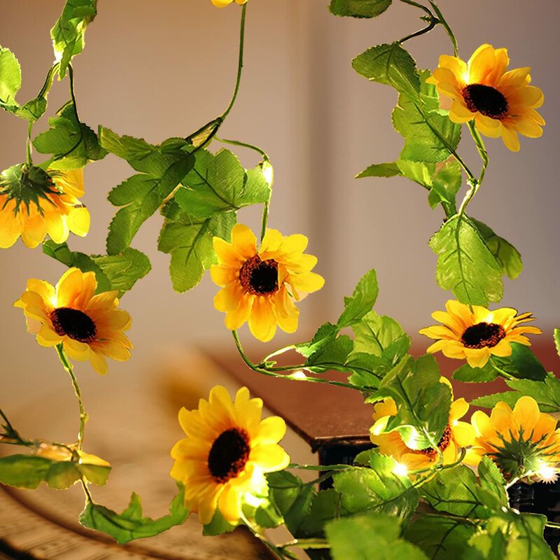Ineasicer - Guirlande lumineuse avec roses artificielles - Guirlande avec 20 led - Vert - Pour décoration de maison, de mariage, de jardin - 2 m - 20