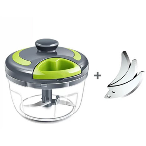 Garlic Chopper Machine Portable Mini Manual Hand Mincer 500ml Gray with Spare Blade