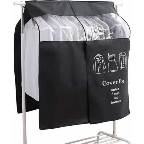 Garment Cover 90 x 110cm Dustproof Protective Cover for Clothes Rack, Universal Garment Cover (Black)