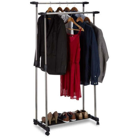 Garment rack with 2 rails on wheels