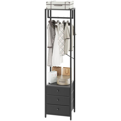 Garment Rack with Hanging Rod and Non-woven Drawer, Freestanding Tall Closet Organizer, Industrial Coat Rack for Hallway, Bedroom & Living Room Storage