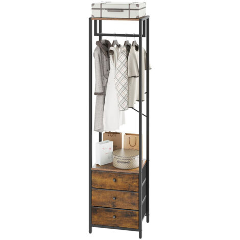 Garment Rack with Hanging Rod and Non-woven Drawer, Freestanding Tall Closet Organizer, Industrial Coat Rack for Hallway, Bedroom & Living Room Storage