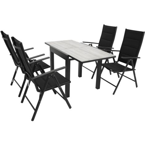 Garnitur FARO 5-teilig, Alu + Glas + Kunstgewebe schwarz