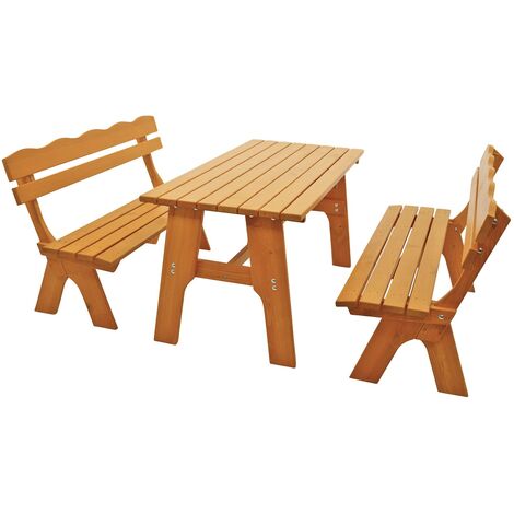 Garnitur FREITAL 3-teilig 150cm (2x Bank 150cm, 1x Tisch 72x150cm), Kiefer massiv