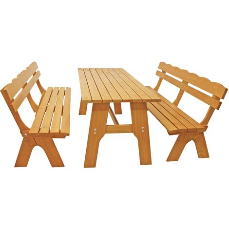 Garnitur FREITAL 3-teilig (2x Bank 200cm, 1x Tisch 72x200cm), Kiefer massiv