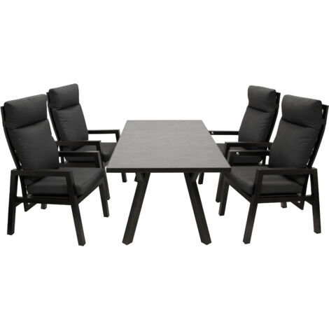 Garnitur MANCIANO 5-teilig, Aluminium dunkelgrau, mit Polstern grau, Tisch dunkelgrau