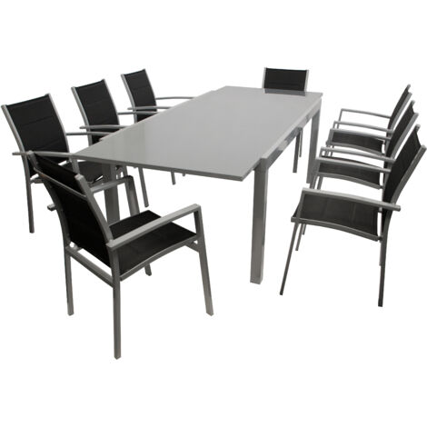 Garnitur MARINA 9-teilig, Alu + Glas + Kunstgewebe schwarz