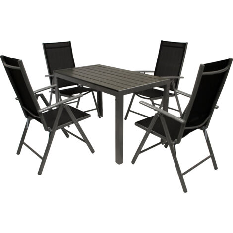 Garnitur SORANO 5-teilig mit Tisch 70x125cm, Aluminium + Kunstholz + Kunstgewebe schwarz