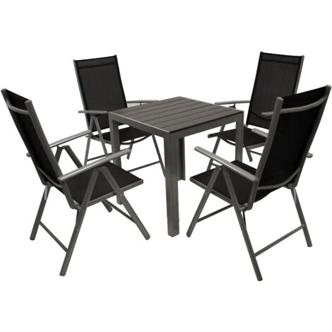 Garnitur SORANO 5-teilig mit Tisch 70x70cm, Aluminium + Kunstholz + Kunstgewebe schwarz