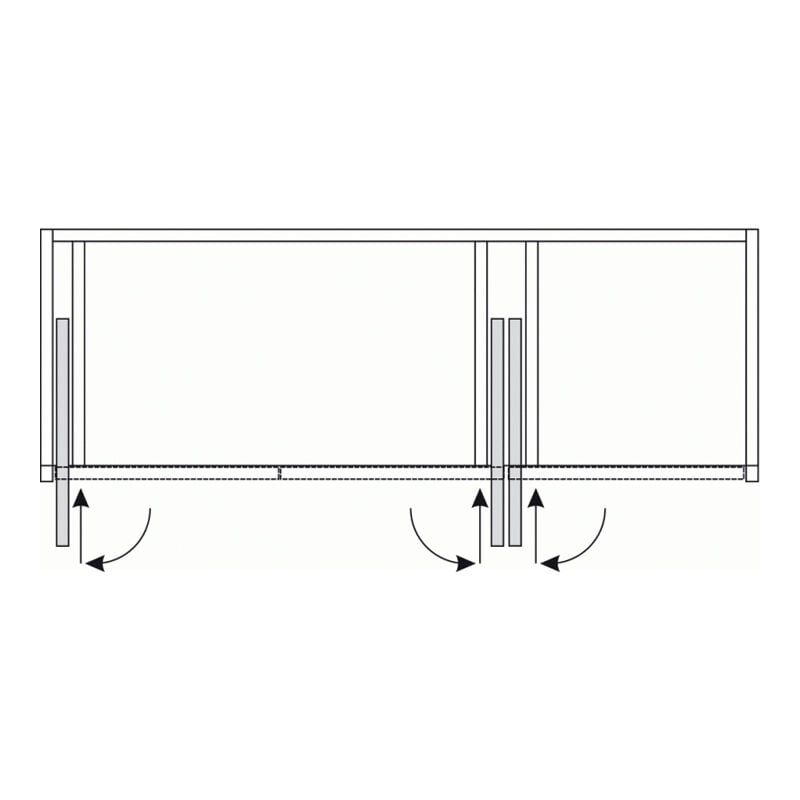 Ferrure concepta - Charge maxi par vantail : 40 kg - Coulissement maxi : 827 mm - Hauteur maxi : 2500 mm - Hauteur mini : 1851 mm - Pour porte