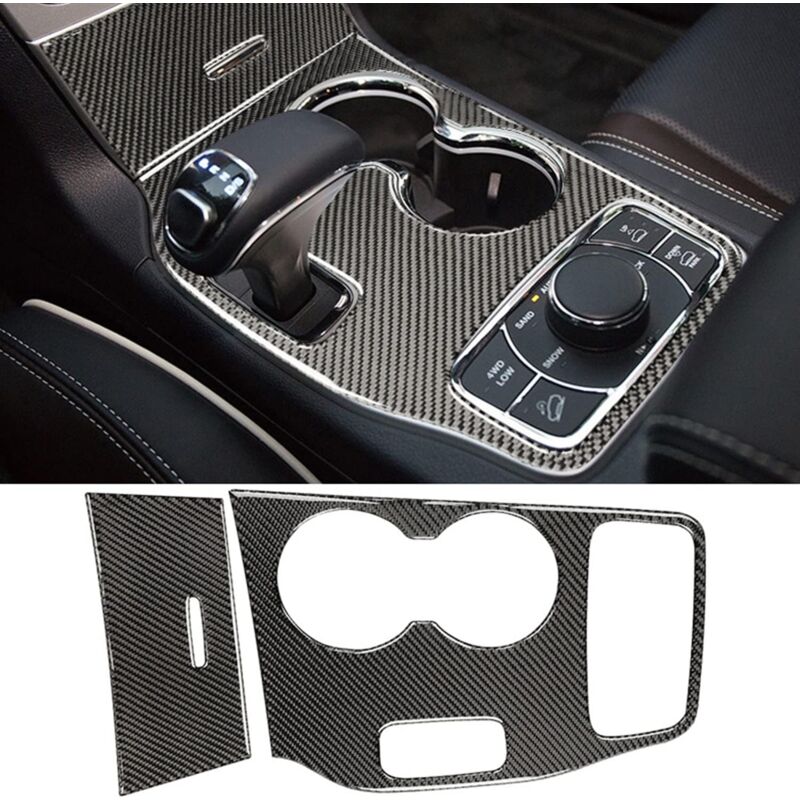 Garniture de couvercle de console centrale en fibre de carbone véritable noire compatible avec les accessoires intérieurs Jeep Grand Cherokee 2014