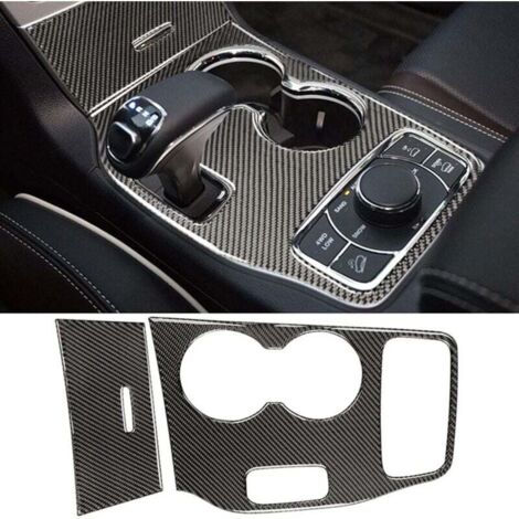 Garniture de couvercle de console centrale en fibre de carbone véritable noire compatible avec les accessoires intérieurs Jeep Grand Cherokee 2014 2015