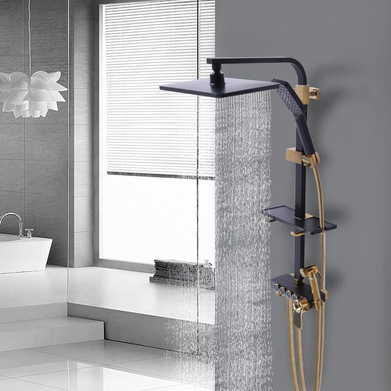 Senderpick - Garniture de douche à 3 vitesses Garniture de douche thermostatique Système de douche or noir Mitigeur salle de bains Alimentation en