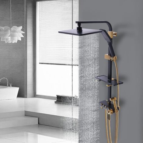 Garniture de douche à 3 vitesses Garniture de douche thermostatique Système de douche or noir Mitigeur salle de bains Alimentation en eau Douche Montage mural Garniture de douche Douchette à main