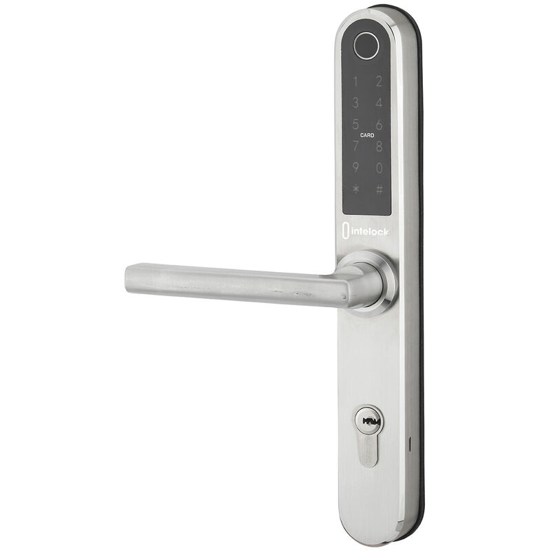 Paire de poignées connectées Intelock Multi, pour porte d'entrée, entr'axes 85mm, argent